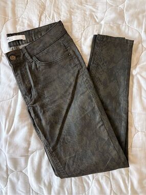Zara Olive Green Snake-Print Skinny Jeans